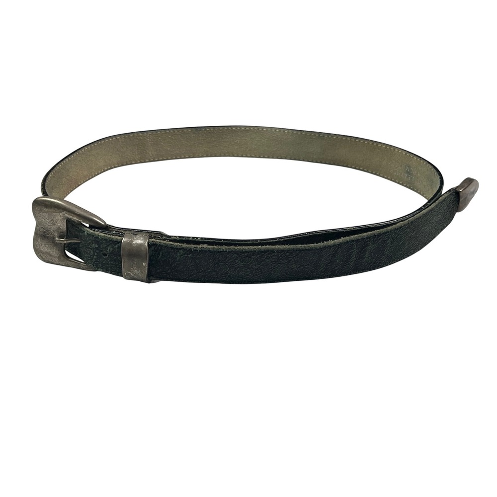 Karen Kane Forest Green Leather Belt Italian Silver Buckle Vintage Skinny 30